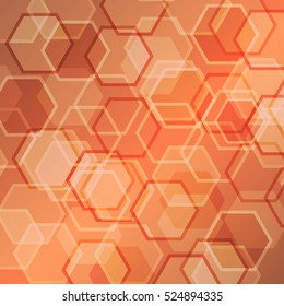 Abstract orange gradient background with hexagon, stock vector