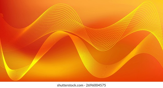Abstract orange gradient background with shining lines waves. Minimalist background for banner, poster, cover, brochure, flyer, website