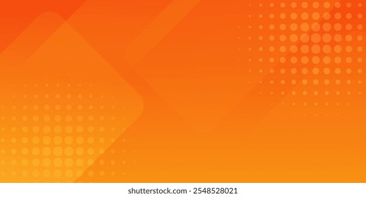 Abstract orange gradient background, with trendy geometric graphic design. Simple minimal square and dots halftone yellow and orange gradient 