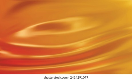 Abstract orange gradient background with yellow light. Minimalistic subtle wavy golden silk texture. 3D vector illustration.
