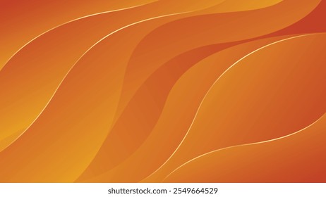 Abstrakter orangefarbener Farbverlauf, luxuriöser Hintergrund mit goldenen Linien. Elegante Welle moderne Tapete. Geeignet für Vorlagen, Banner, Karten, Verkäufe, Anzeigen, Veranstaltungen, Auszeichnungen, Webseiten und Seiten