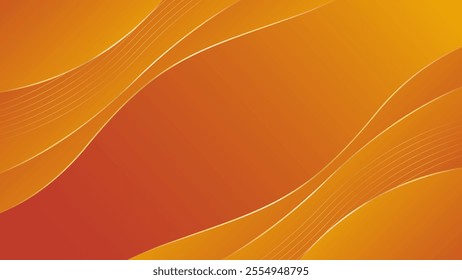 Abstract orange gradient luxury background with gold lines. Elegant wave modern wallpaper. Suitable for templates, banners, cards, sales, ads, events, awards, web and pages