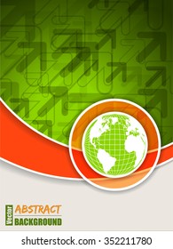 Abstract orange green brochure with arrows and globe