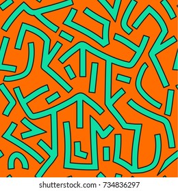 Abstract orange and green graffitti seamless pattern. Vector background.