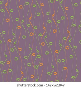 Abstract orange and green hand drawn looping doodle line design. Seamless irregular vector pattern on light mauve background. Great for wellness, beauty, food products, packaging, stationery, giftwrap