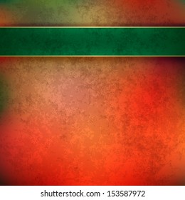 abstract orange grunge background with green ribbon