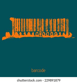 Abstract Orange Grunge Barcode On A Sherpa Blue Background. Vector