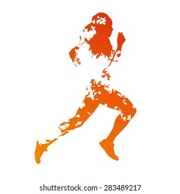 Abstract orange grungy running woman