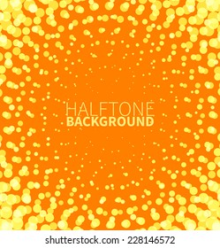 Abstract orange halftone background with yellow dots. Vector illustration