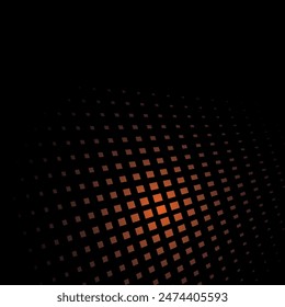 Abstractas cuadrado de semitono naranja sobre fondo negro. Ilustración vectorial.