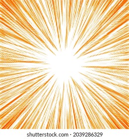 Abstract orange halftone star or sun rays. Vector illustration.