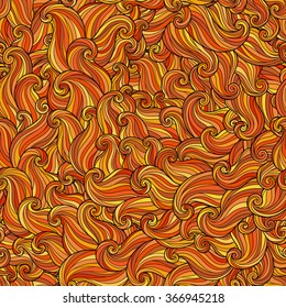Abstract orange hand-drawn pattern, waves background. Seamless pattern can be used for wallpaper, pattern fills, web page background, surface textures. 