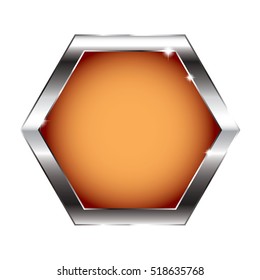Abstract orange hexagon background in a silver frame, vector illustration, on transparent background