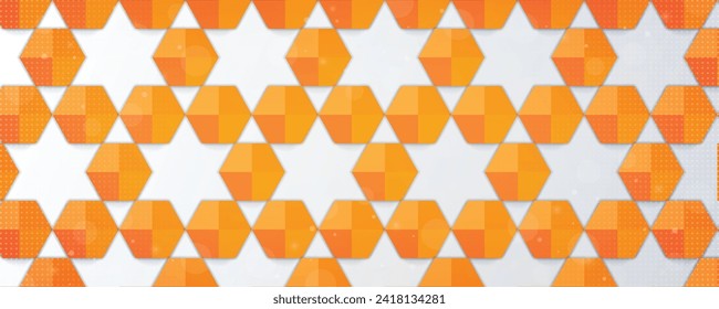 Abstract orange hexagon shape pattern background design with mesh black shadow vector illustration