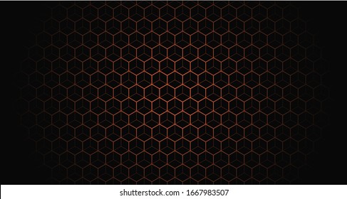 Abstract Orange Hexagonal Texture In Black Background For Web, Banner, Business Card, Invitation, Postcard, Poster, Wallpaper.