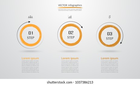 Abstract orange infographic template with 3 steps for success. Business template with three options for presentation, brochure, diagram, workflow, web design, training.