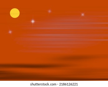 abstract orange with landscape of moon star night 