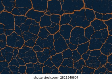 Abstract orange lava crack on dark blue mud texture vector background pattern for modern wallpaper notebook cover stationery gift wrapping paper and packaging design