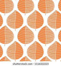 Abstract orange leaves on a white background. Seamless vector pattern. Perfect for fabric, all kinds of paper projects, and stationery. Great fit for Thanksgiving!