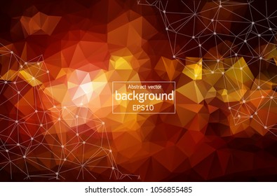 Abstract Orange light Geometric Polygonal background molecule and communication. Connected lines with dots. Concept of the science, chemistry, biology, medicine, technology.