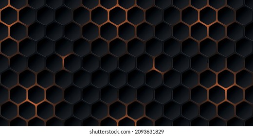 Abstract orange light hexagon line in grey modern luxury futuristic background vector illustration.