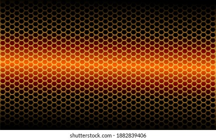 Abstract orange light metallic hexagon mesh pattern on black design modern futuristic background vector illustration.