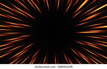 Abstract orange light speed zoom on black background technology vector illustration.