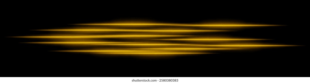 Abstract orange light streaks background. Glowing horizontal lines with motion blur effect on a dark backdrop. Futuristic speed, energy flow, laser beams, and technology concept.