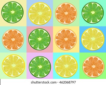 Abstract Orange, lime and lemon pattern with color squares. Vector illustration.