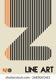 Abstrakte orangefarbene Linien und Typografie auf neutraler Leinwand, orangefarbene vertikale Wellen auf beigem Hintergrund mit kräftiger Typografie