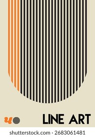 Abstract Orange Lines and Typography on Neutral Canvas,Orange Vertical Waves on Beige Background with Bold Typography