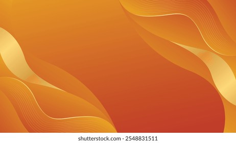 Fundo de luxo laranja abstrato com linhas de ouro. Elegante onda papéis de parede modernos. Adequado para modelos, banners, cartões, vendas, anúncios, eventos, prêmios, web e páginas