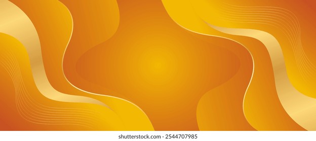 Abstract orange luxury banner background with gold lines. Elegant wave modern wallpaper. Suitable for templates, banners, sales, ads, events, awards, web pages, and headers