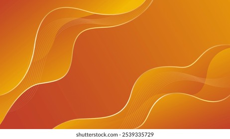 Fundo de onda de luxo laranja abstrato com linhas de ouro. Papéis de parede modernos elegantes. Adequado para modelos, banners, cartões, vendas, anúncios, eventos, prêmios, web e páginas