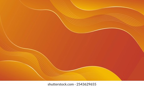 Fundo de onda de luxo laranja abstrato com linhas de ouro. Papéis de parede modernos elegantes. Adequado para modelos, banners, cartões, vendas, anúncios, eventos, prêmios, web e páginas