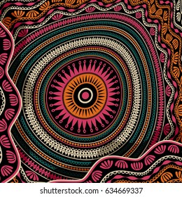 Abstract orange magenta decorative background with tribal motif