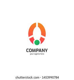 Abstract orange o logo company with green dot and three cut on the letter O