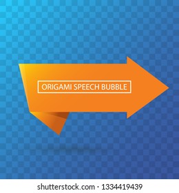 Abstract orange origami speech bubble or banner isolated on transparent background. Ribbon banner, scroll, price tag, sticker, badge, poster. Vector illustration 