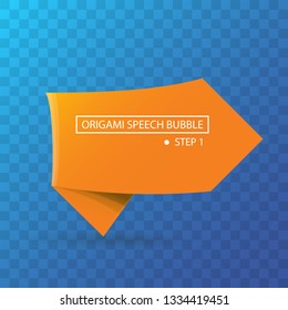 Abstract orange origami speech bubble or banner isolated on transparent background. Ribbon banner, scroll, price tag, sticker, badge, poster. Vector illustration 