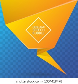 Abstract orange origami speech bubble or banner isolated on transparent background. Ribbon banner, scroll, price tag, sticker, badge, poster. Vector illustration 