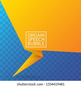 Abstract orange origami speech bubble or banner isolated on transparent background. Ribbon banner, scroll, price tag, sticker, badge, poster. Vector illustration 