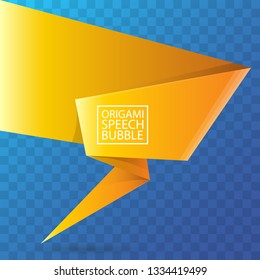 Abstract orange origami speech bubble or banner isolated on transparent background. Ribbon banner, scroll, price tag, sticker, badge, poster. Vector illustration 