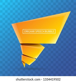Abstract orange origami speech bubble or banner isolated on transparent background. Ribbon banner, scroll, price tag, sticker, badge, poster. Vector illustration 