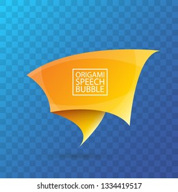 Abstract orange origami speech bubble or banner isolated on transparent background. Ribbon banner, scroll, price tag, sticker, badge, poster. Vector illustration 