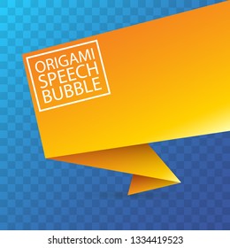 Abstract orange origami speech bubble or banner isolated on transparent background. Ribbon banner, scroll, price tag, sticker, badge, poster. Vector illustration 