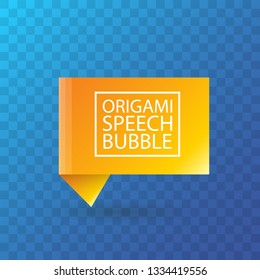 Abstract orange origami speech bubble or banner isolated on transparent background. Ribbon banner, scroll, price tag, sticker, badge, poster. Vector illustration 