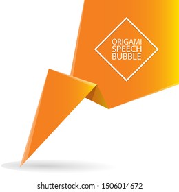 Abstract orange origami speech bubble or banner isolated on white background.  Ribbon banner, scroll, price tag, sticker, badge, poster. Vector illustration 