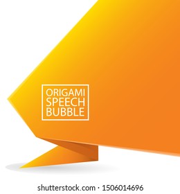Abstract orange origami speech bubble or banner isolated on white background.  Ribbon banner, scroll, price tag, sticker, badge, poster. Vector illustration 