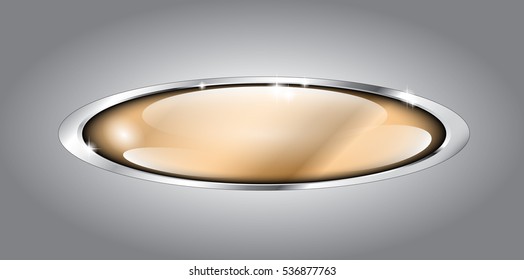 Abstract orange oval background in a silver frame, with space for your text. Can be used as buttons, banners, etc. Vector illustration. The grey background is on a separate layer.