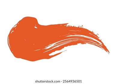 Abstract orange paint brush stroke against a white background.